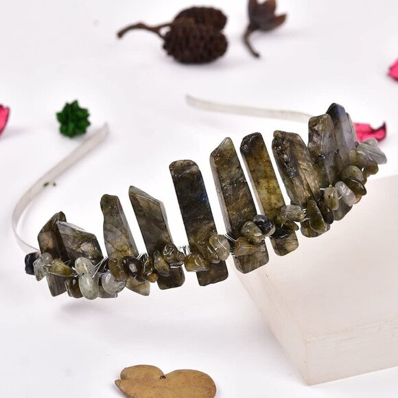 Labradorite Crystal Crown Headband Handmade Tiara Wedding Party Jewelry